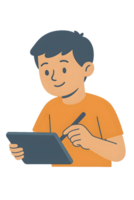 Boy using stylus on tablet with transparent background in a creative environment for digital art png