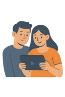 Couple watching content on tablet with transparent background in cozy home environment for relaxing togetherness png