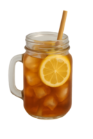 Refreshing iced lemon tea in a mason jar transparent background indoor setting captivating beverage concept png