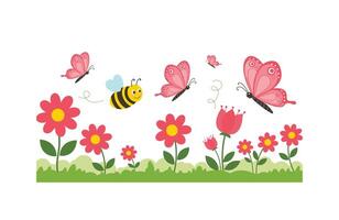 Mesmerizing Nature Animation of a Flower Garden with Pollinating Insects vector
