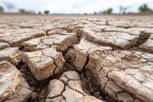 Endless cracked earth stretches beneath a moody sky over draught terrain photo