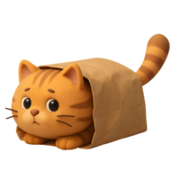 Curious cat stuck in paper bag with tail out transparent background playful scene cozy home environment png