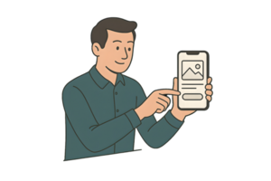 Mobile app developer testing ui design, digital workspace, transparent background, engaging interaction, creative concept png