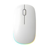 Wireless white mouse with led light transparent background technology product minimalist environment top view modern concept png