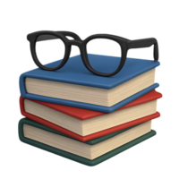 Stack of books with glasses on top transparent background study environment close-up view for educational content png
