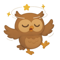 Dizzy owl spinning joyfully transparent background fun animation whimsical environment playful concept png