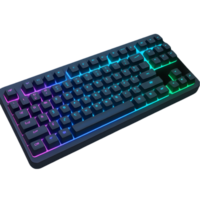Vibrant rgb mechanical keyboard in transparent background tech showcase digital environment close-up view gaming concept png