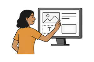 Designer engages with big screen in digital workspace creating stunning graphics with transparent backgrounds for dynamic visual experience png