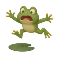 Frog jumping over missing lily pad nature scene transparent background playful environment whimsical viewpoint png