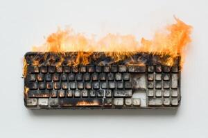 A keyboard is on fire and the keys are black and white photo