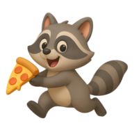Transparent background raccoon stealing pizza in a fun event playful environment animated concept png