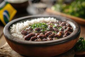 A bowl of food with rice and beans photo