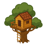 Adventure in a transparent treehouse with rope ladder nature setting isometric style vibrant background playful concept png