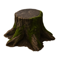 Moss-covered tree stump with transparent background in nature close-up view for environmental awareness png