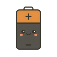 Kawaii battery with happy face transparent background fun graphic digital environment playful viewpoint whimsical concept png