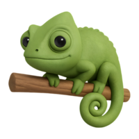 Chameleon with curled tail on branch transparent background nature scene close-up view vibrant color concept png