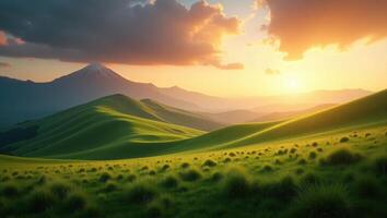 Dramatic Sky Over 3D Green Hills photo