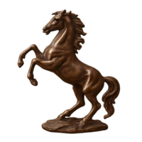 Dynamic bronze sculpture of rearing horse transparent background artistic display gallery setting eye-level view captivating concept png