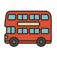 Playful double decker bus journey, urban cityscape, flat design illustration, vibrant environment, eye-level view, dynamic scene png