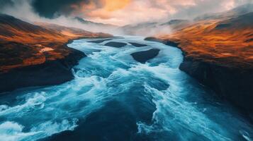 River with a blue color and a yellowish tint photo