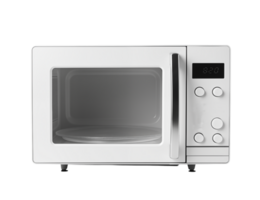 A white microwave oven with a handle and buttons on the right side against a transparent background png