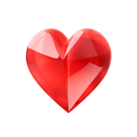 A shiny red heart with light reflections isolated on a transparent background in a studio setting png