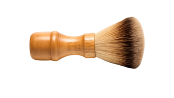 A shaving brush with a wooden handle and soft bristles against a plain transparent background image view png
