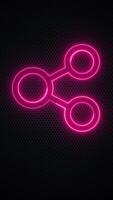 Glowing pink neon share icon button flickering on a black mesh background. Social media concept ideal for digital media, connectivity, and data sharing concepts. HD and looping vertical animation. video