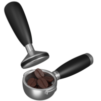 3d render Coffee beans being pressed into a portafilter illustration png