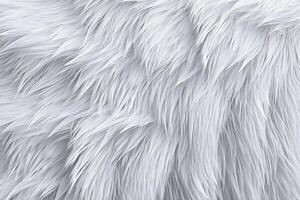 Soft, fluffy white fur texture covering a surface, showcasing intricate details and varying lengths in the fibers. White background. photo