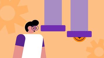 Animation of dollar bills flowing out of a pipe and a person carrying a money bag, representing income and wealth video