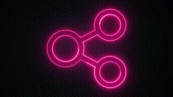 Glowing pink neon share icon button flickering on a black mesh background. Social media concept ideal for digital media, connectivity, and data sharing concepts. Full HD and looping animation. video