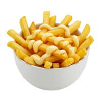 Fries with dipping sauce displayed on transparent background png