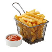 French fries in a serving with sauce and no background png