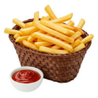 French fries arranged with sauce on a no-background layer png