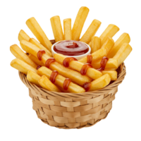 French fries and tasty sauce on an isolated background png