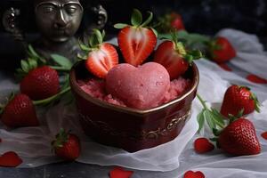 chocolate cake with strawberry fruits on background photo