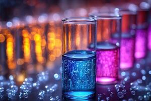 Colorful liquid in a glass with bubbles photo