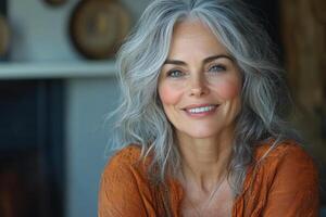 A woman with gray hair smiling photo