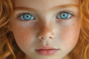A close up of a young girl with freckles photo