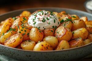 Potatoes with sour cream and parsley photo
