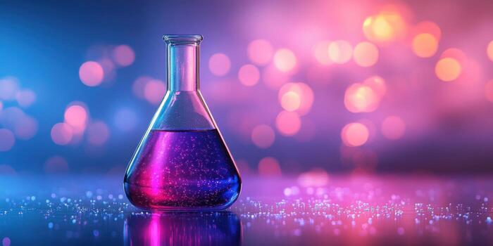 A glass flask with liquid in it on a table photo