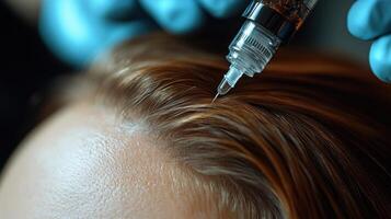 Scalp treatment session enhances hair health in a modern salon setting with focused attention in the late afternoon photo