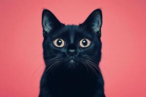 A black cat with big eyes looking at the camera photo