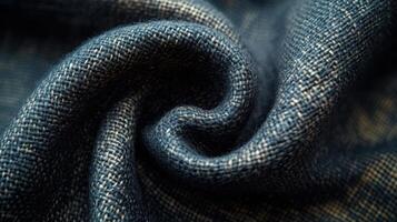 Textile close-up showcases blue fabric texture with fine weave and detailed patterns photo