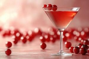 A red cocktail with cranberries in the glass photo