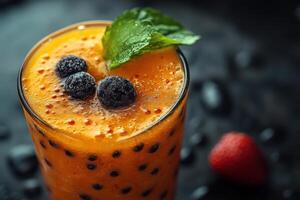 A glass of bubble tea with berries and mint photo