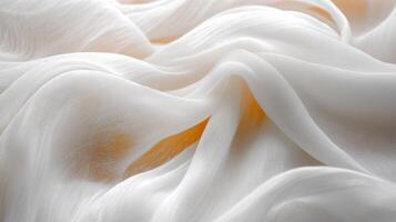 Soft white silk fabric draping elegantly under natural light at a textile studio photo