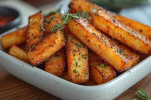A bowl of fries with herbs and spices photo
