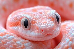 A close up of a pink snake with big eyes photo